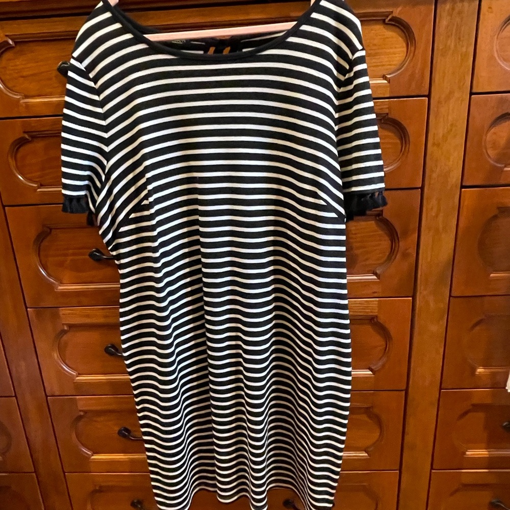 Talbots Black and White Striped Sporty Dress